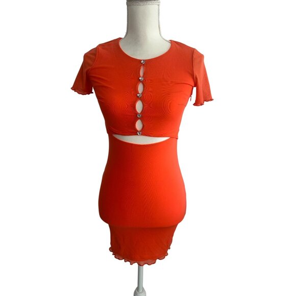 WHITE FOX  Orange Bodycon Cutout Stretch Dress Size XS - Picture 1 of 6